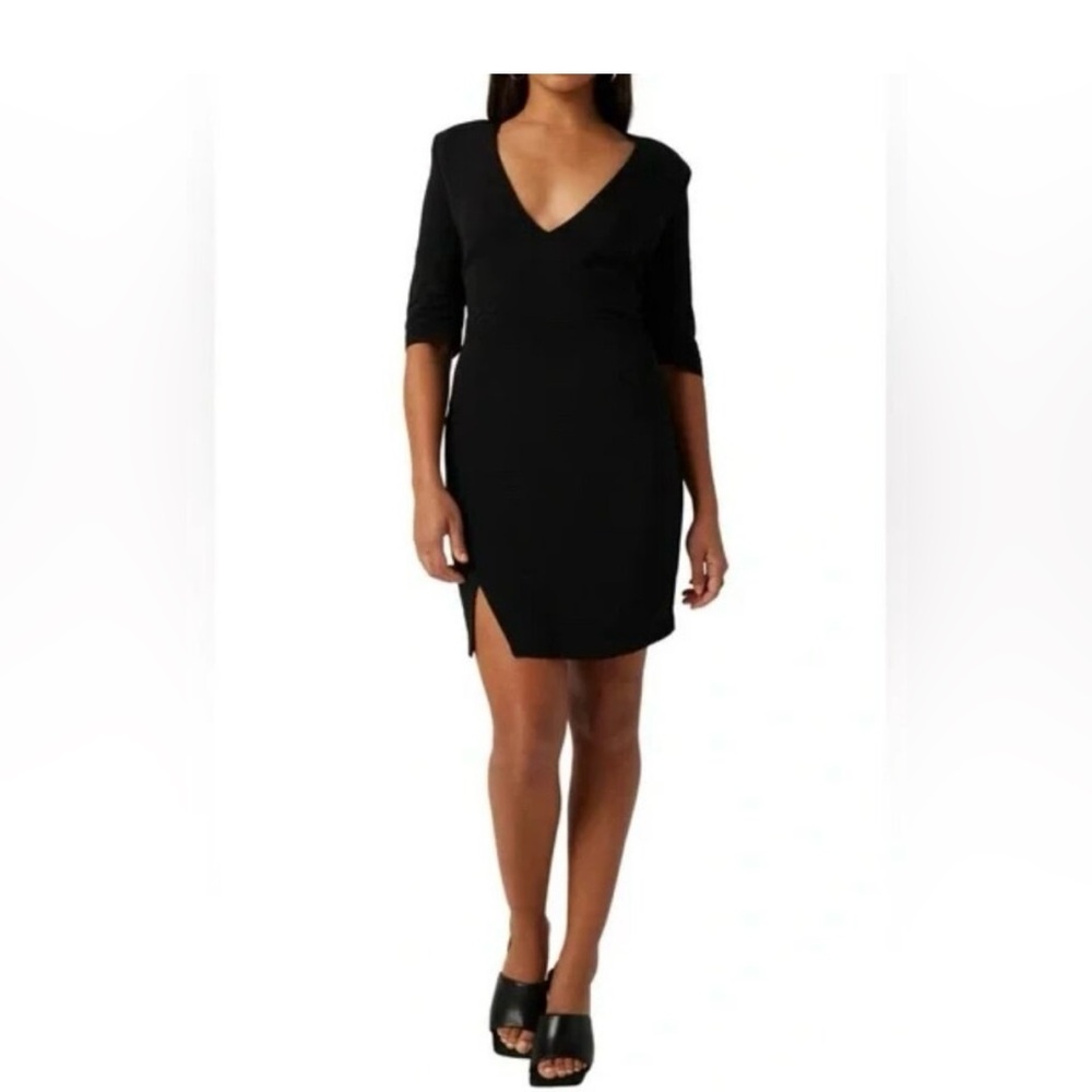 NWOT Lita By Ciara Revolve Sculptural V Neck Mini Viscose Crepe Dress Black -M